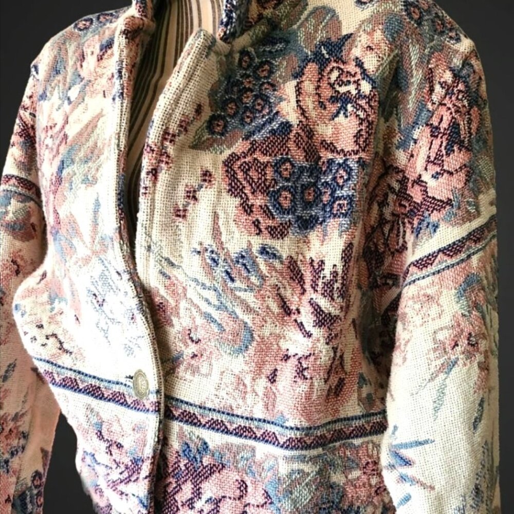 Vintage Floral Tapestry Jacket Boho Western Southwestern Art To Wear One Size - Picture 3 of 9